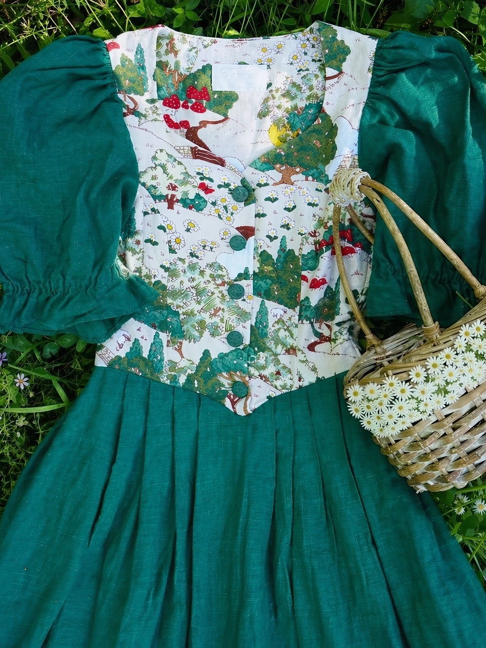 Vintage Cottagecore Maxi Dress, Whimsy, Fairycore, Hobbit, Dirndl, Bohemian